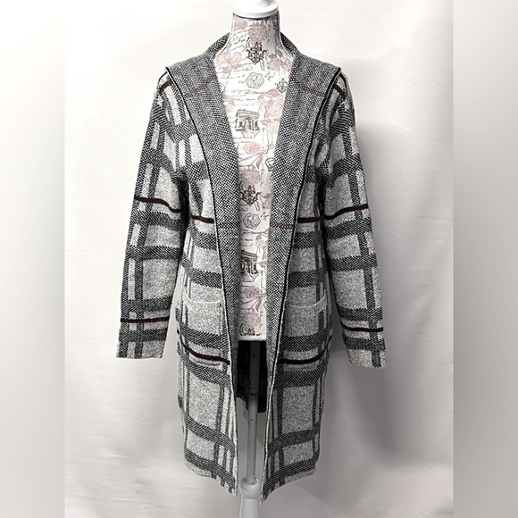 🛍️MONTEAU Black and gray hooded duster cardigan size L. - Picture 1 of 12